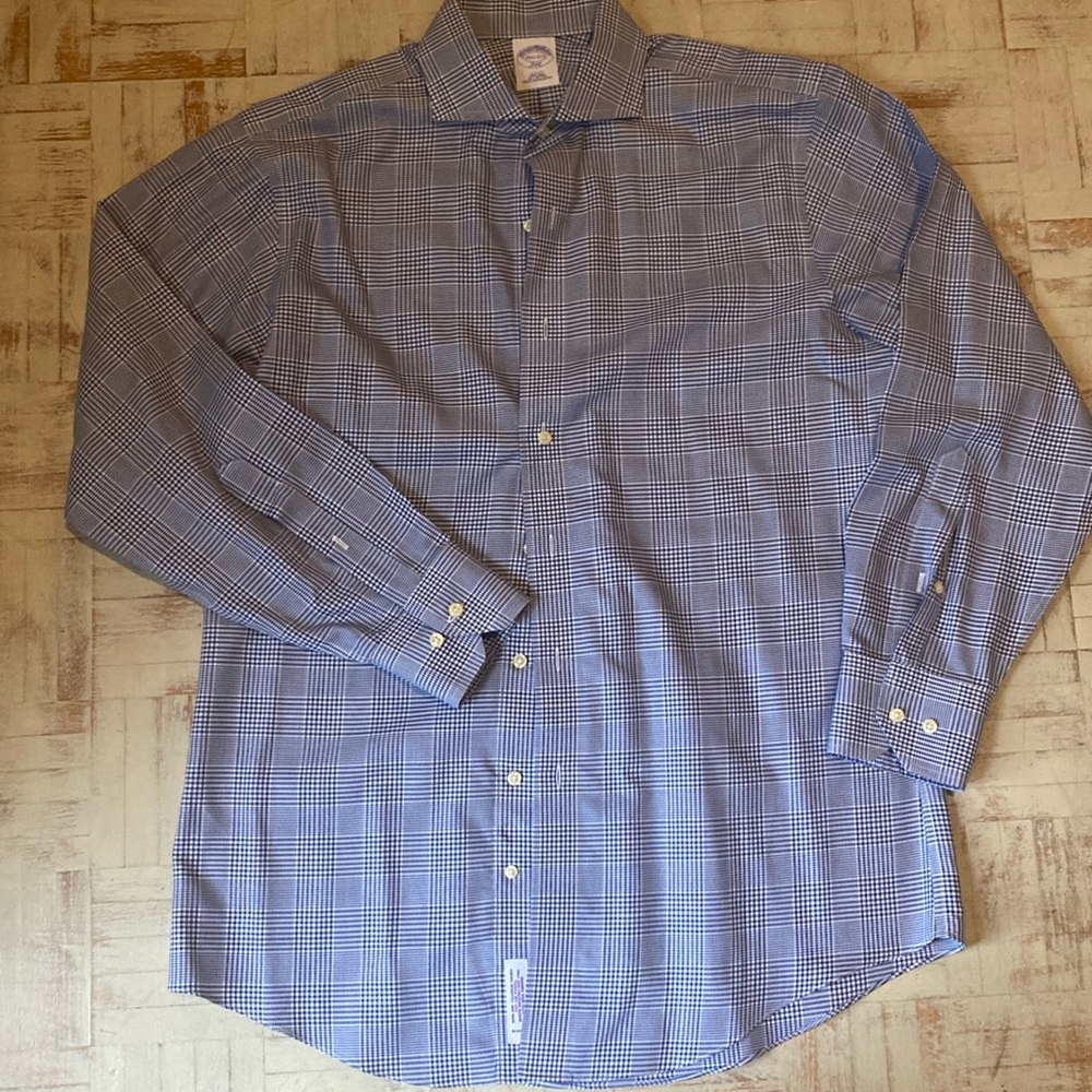 Brooks Brothers Mens’s Dress Shirt 15 1/2 Slim Fit Blue and White Check